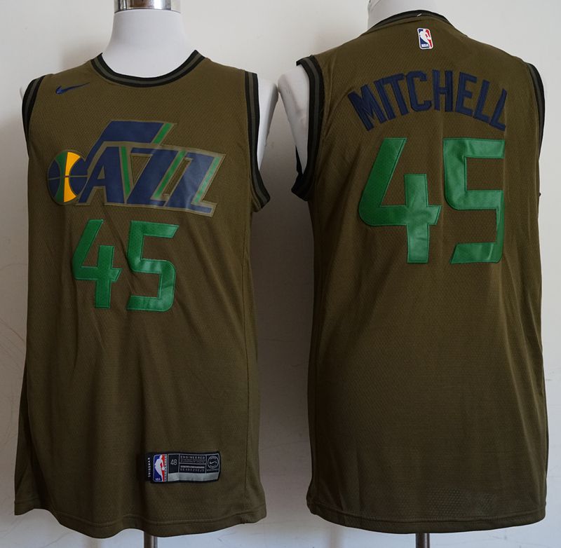 Men Utah Jazz 45 Mitchell Military green Game Nike NBA Jerseys